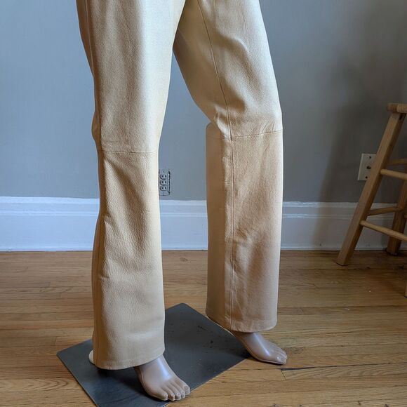 Vintage Y2K Uniform Paul Richard Leather Pants Tan High Rise Size 6 - Picture 5 of 11